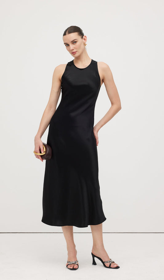 Satin Woven Column Midi Dress
