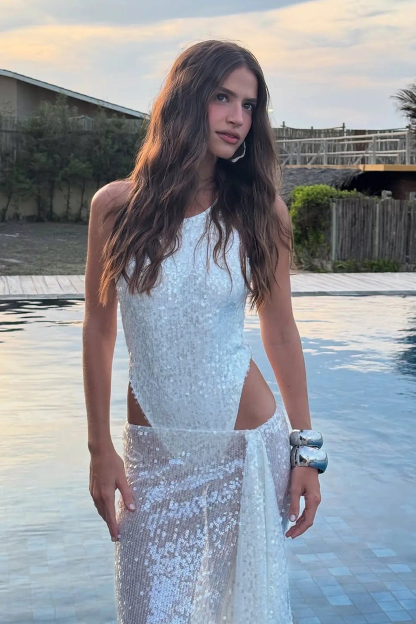 Regina Sequin Embellished Bodysuit & Asymmetric Skirt Set