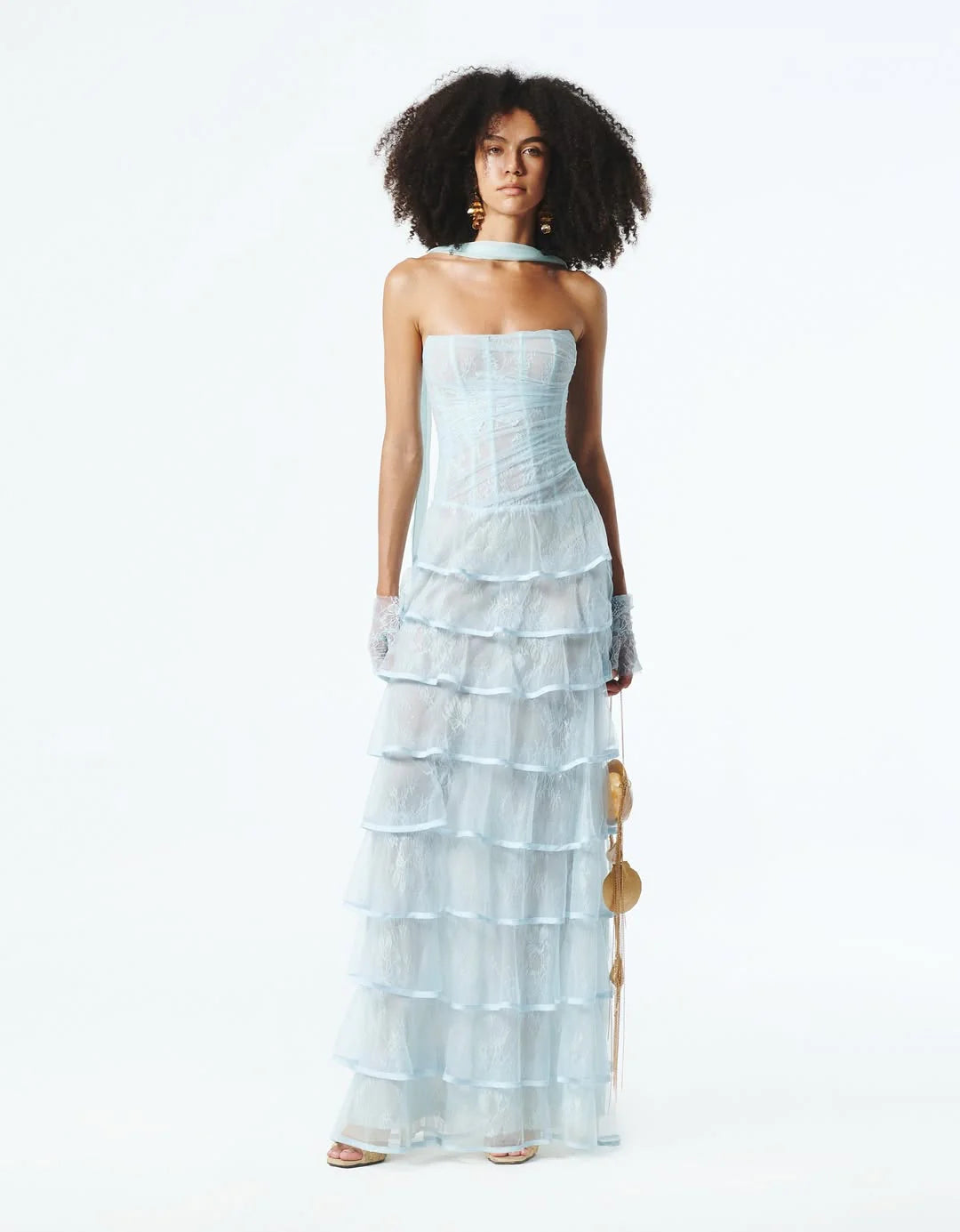 Corset-Style Strapless Tiered Lace Dress