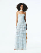 Corset-Style Strapless Tiered Lace Dress