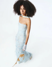 Corset-Style Strapless Tiered Lace Dress