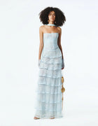 Corset-Style Strapless Tiered Lace Dress