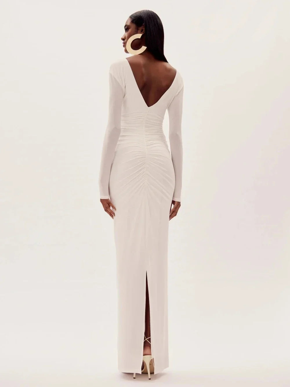 Long Sleeve Sexy V-Neck Mesh Bodycon Long Dress