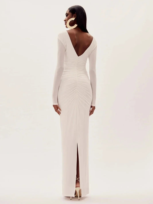 Long Sleeve Sexy V-Neck Mesh Bodycon Long Dress