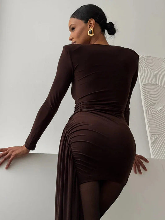 Asymmetrical Pleated Mini Dress with Train