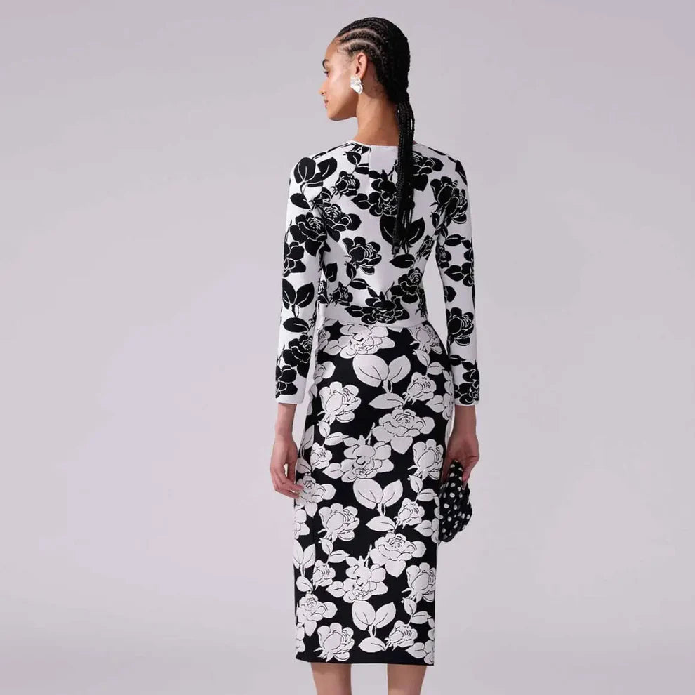 Long Sleeve Weave Flowers 2 Pieces Bodycon Bandage Set