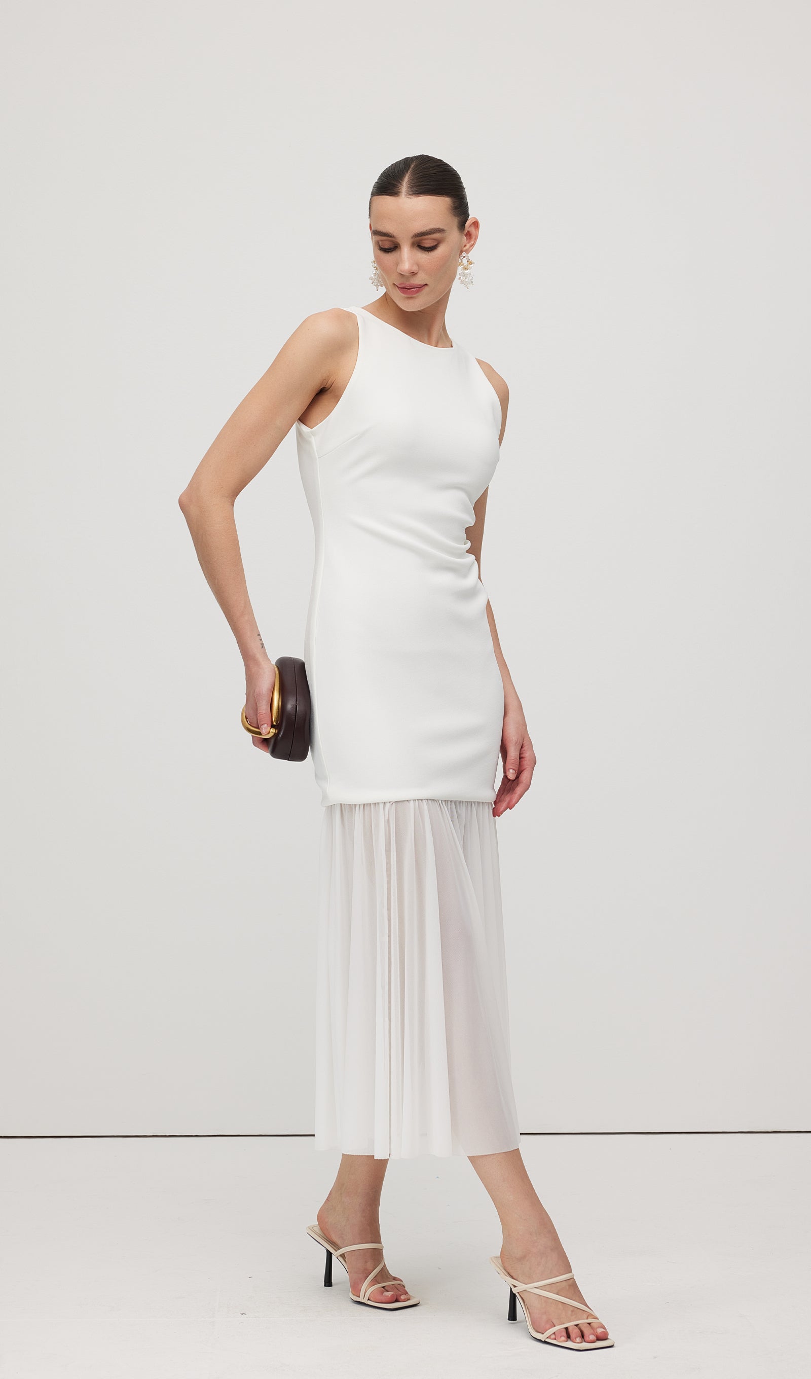 Sheer Overlay Midi Dress