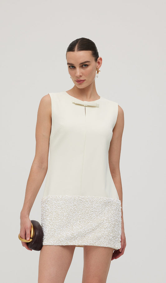 Sleeveless Bow Sequined Mini Dress