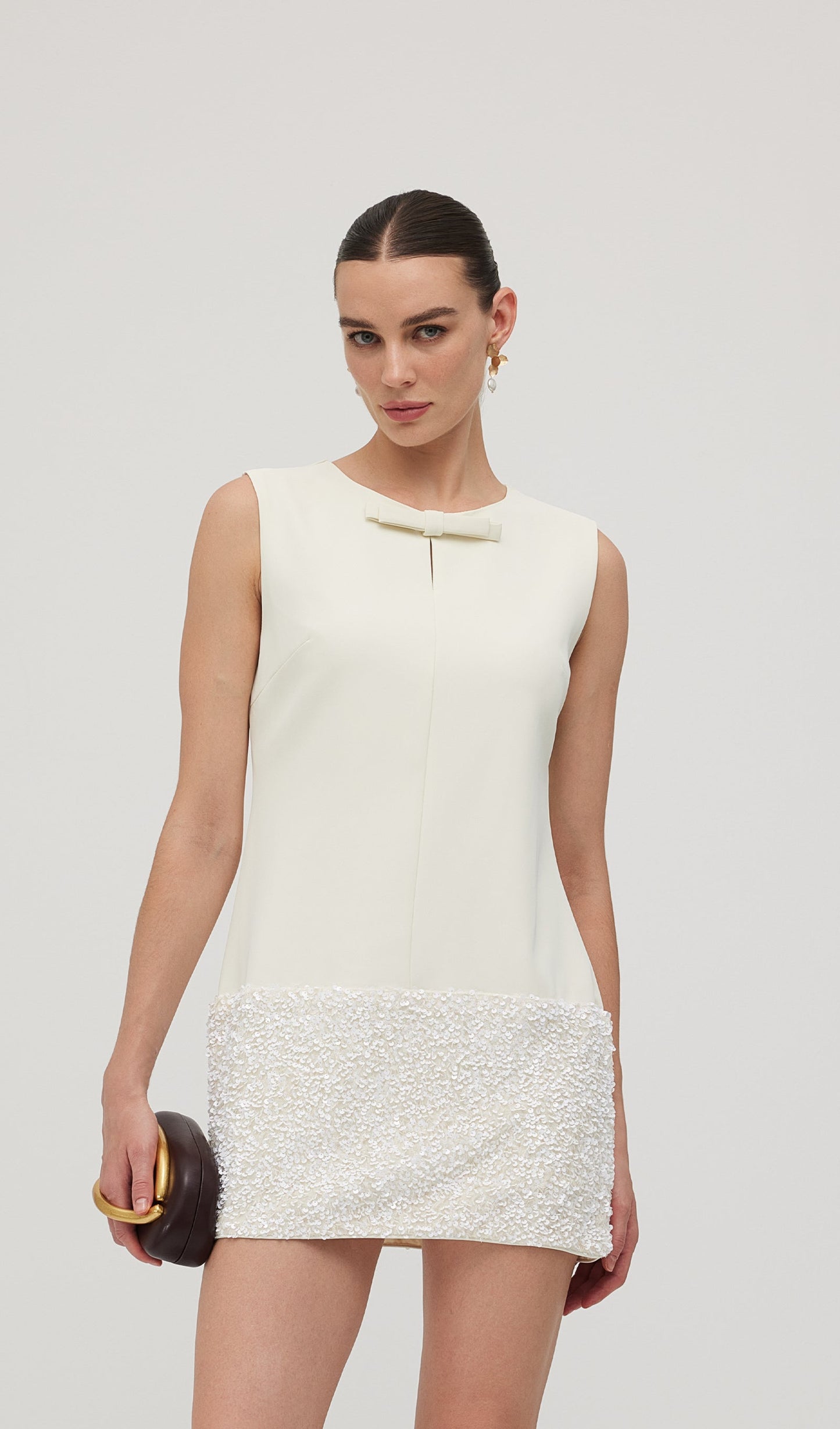 Sleeveless Bow Sequined Mini Dress