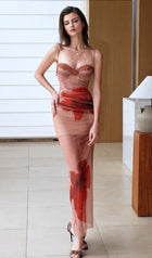 Slim Mesh  Print Midi Dress