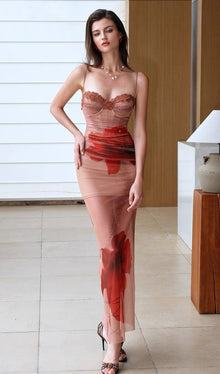 Slim Mesh  Print Midi Dress