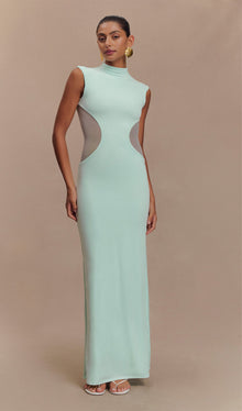 Slinky And Mesh Maxi Dress