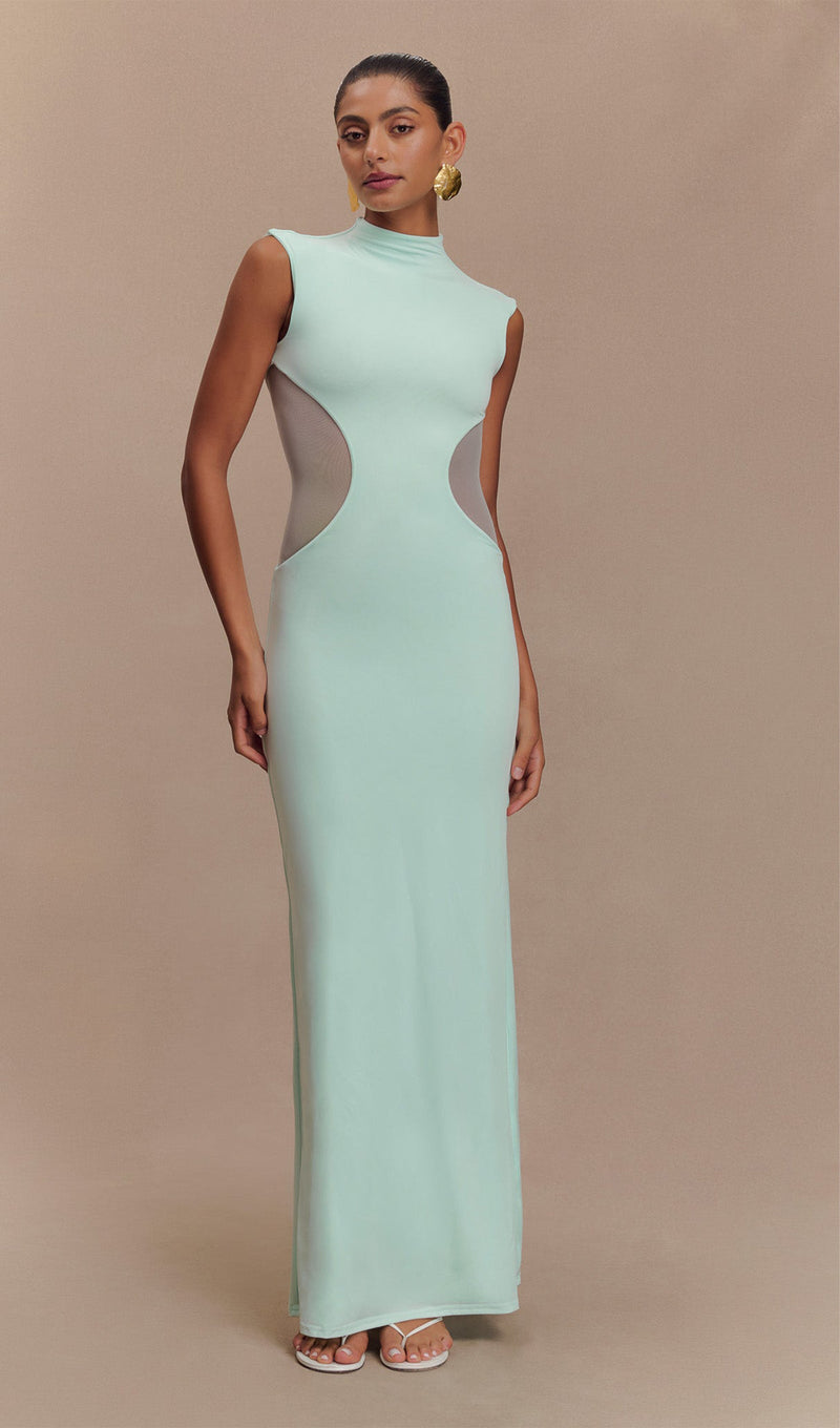 Slinky And Mesh Maxi Dress