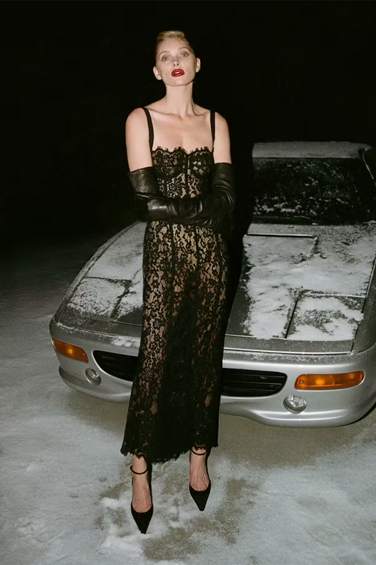 Slip Lace-detailing Midi Dress