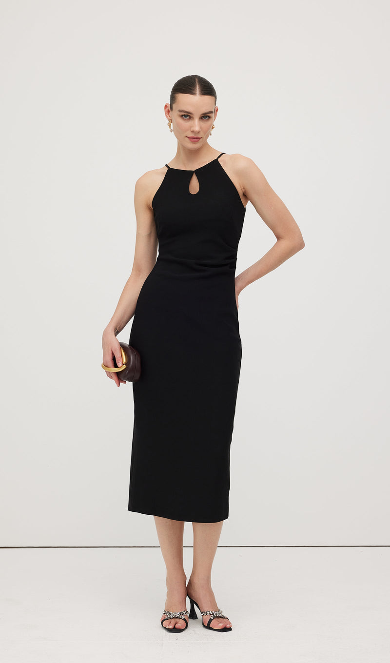 Solid Keyhole Cutout Midi Dress