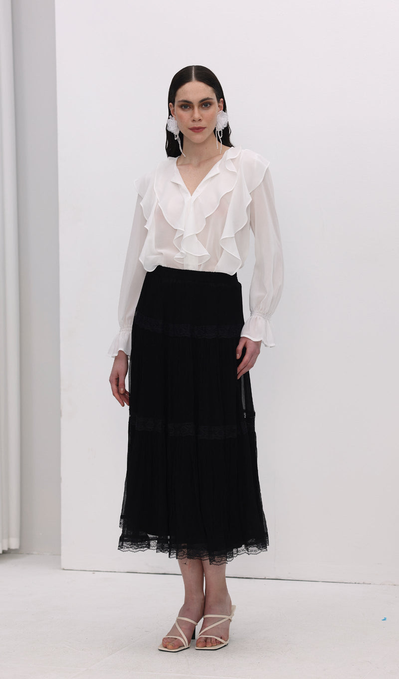 Solid Pleated Midi Skirt