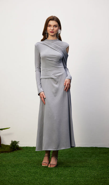 Solid Fitted Draped Maxi Dress