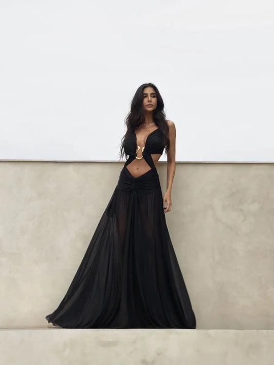Spaghetti Strap Chiffon Metallic Dress