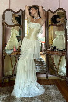 Corset Top Strapless Sheer Tulle Tiered Maxi Dress Set