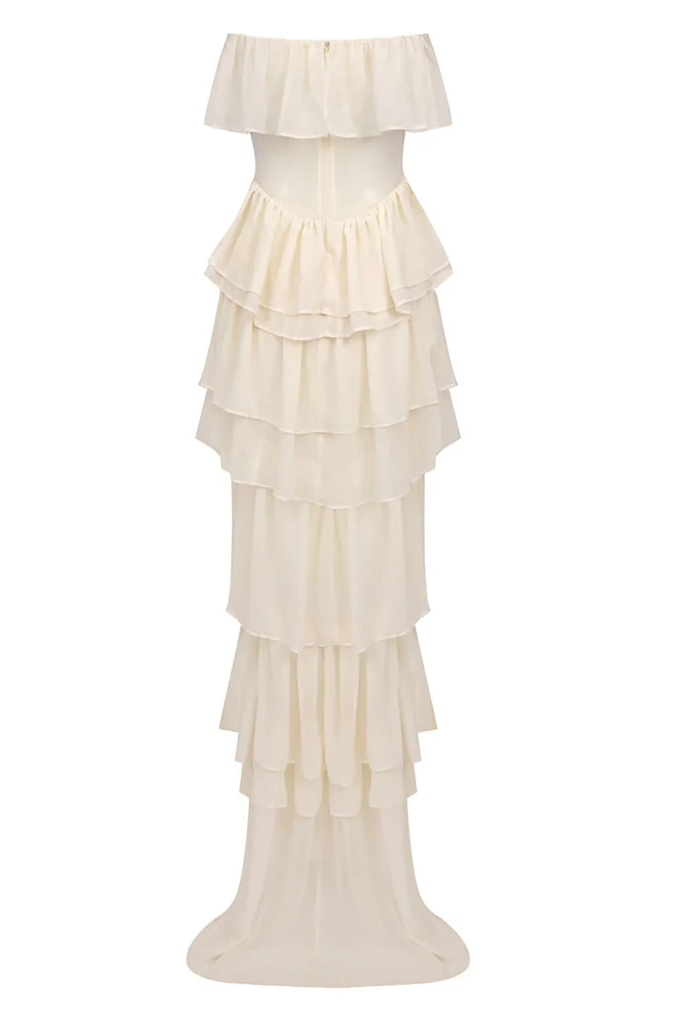 Corset Top Strapless Sheer Tulle Tiered Maxi Dress Set