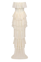 Corset Top Strapless Sheer Tulle Tiered Maxi Dress Set