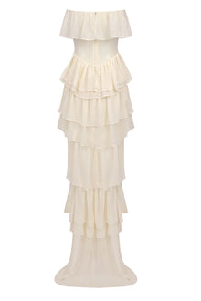 Corset Top Strapless Sheer Tulle Tiered Maxi Dress Set