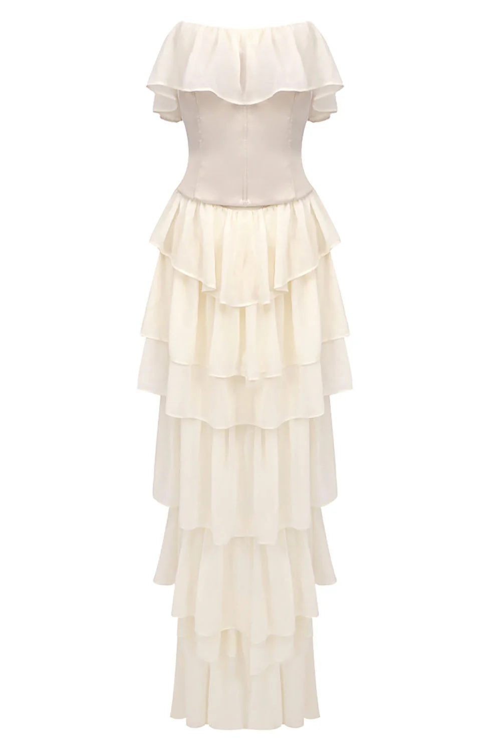 Corset Top Strapless Sheer Tulle Tiered Maxi Dress Set