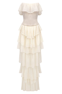 Corset Top Strapless Sheer Tulle Tiered Maxi Dress Set