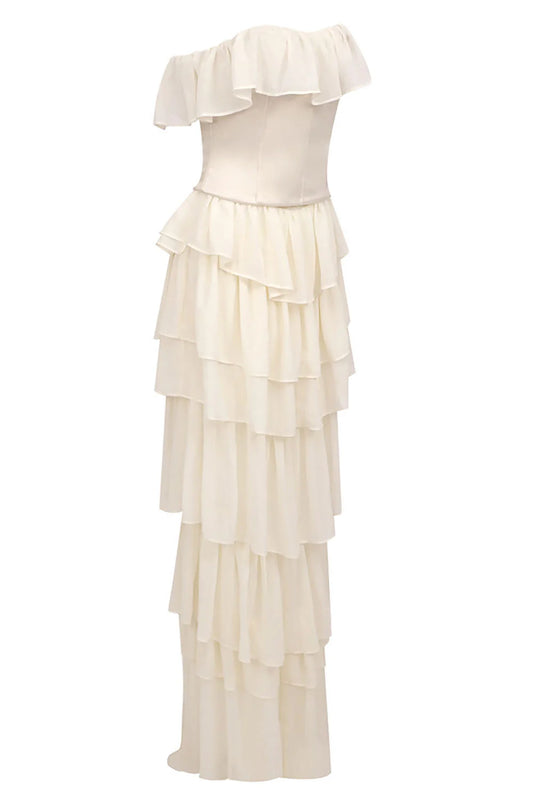 Corset Top Strapless Sheer Tulle Tiered Maxi Dress Set
