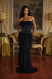 Corset Top Strapless Sheer Tulle Tiered Maxi Dress Set