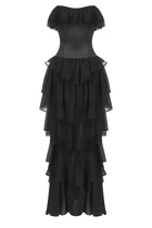Corset Top Strapless Sheer Tulle Tiered Maxi Dress Set