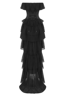 Corset Top Strapless Sheer Tulle Tiered Maxi Dress Set