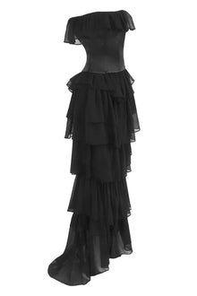 Corset Top Strapless Sheer Tulle Tiered Maxi Dress Set