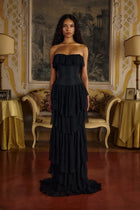 Corset Top Strapless Sheer Tulle Tiered Maxi Dress Set