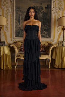 Corset Top Strapless Sheer Tulle Tiered Maxi Dress Set
