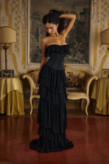Corset Top Strapless Sheer Tulle Tiered Maxi Dress Set
