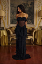 Corset Top Strapless Sheer Tulle Tiered Maxi Dress Set