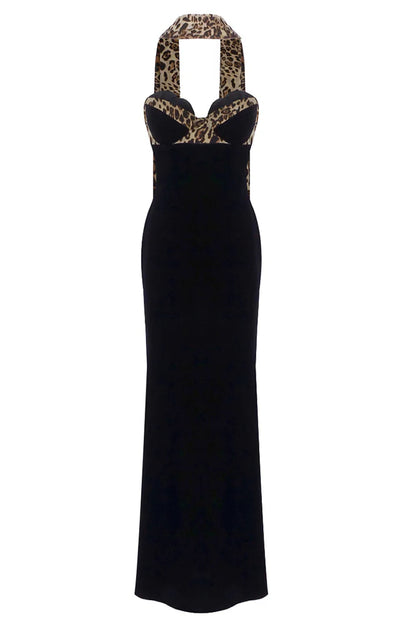 Strapless Leopard Velvet Gown