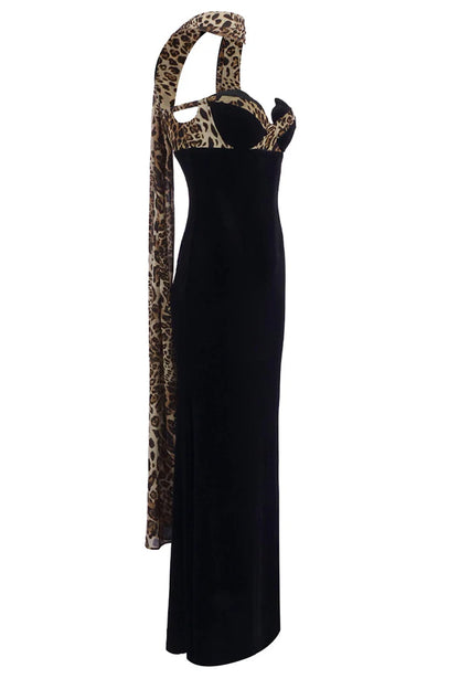 Strapless Leopard Velvet Gown