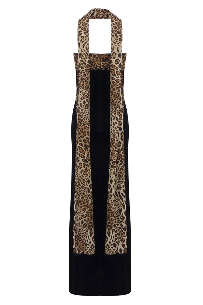 Strapless Leopard Velvet Gown