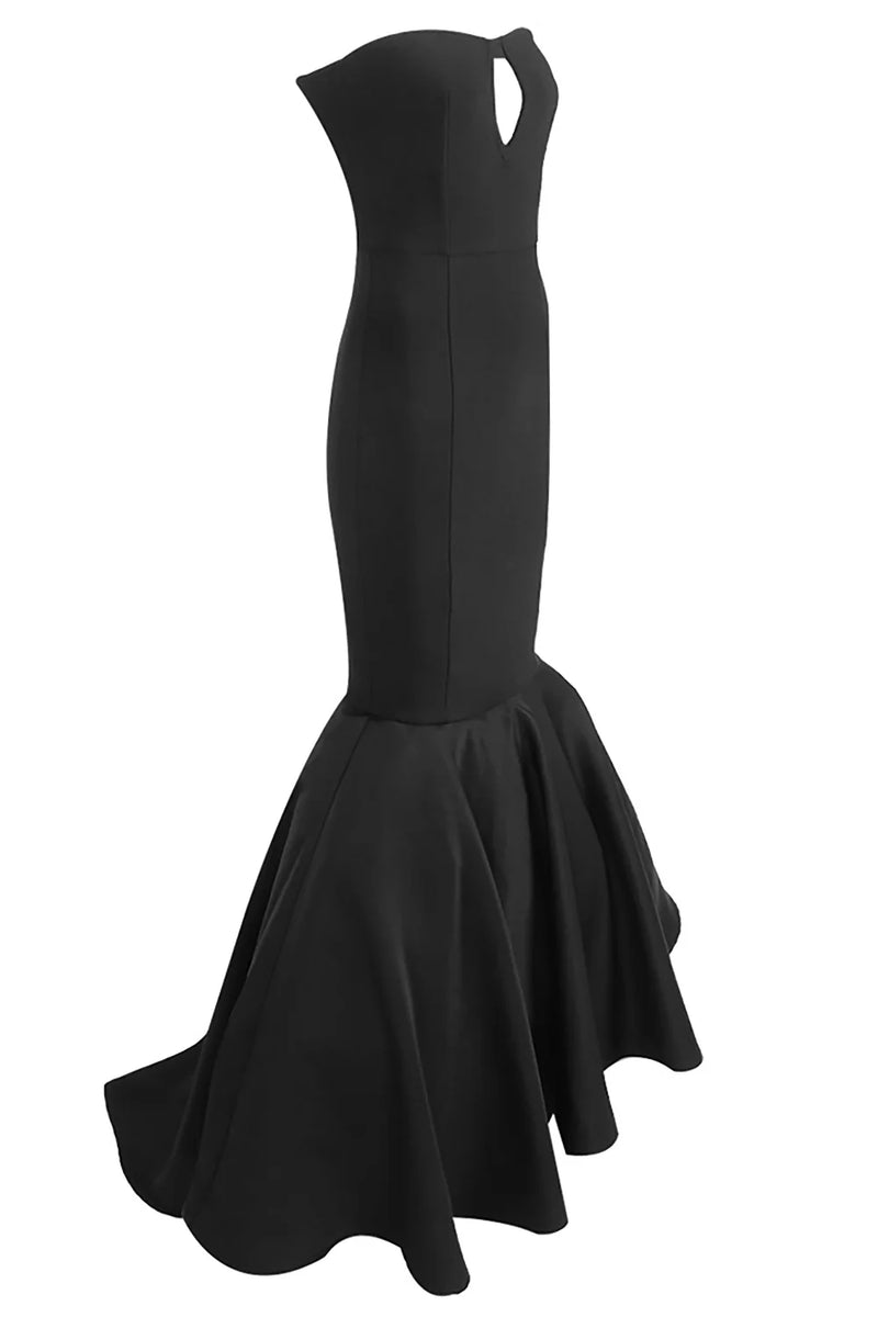 Fitted strapless mermaid cut sable crew long dress