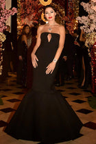 Fitted strapless mermaid cut sable crew long dress