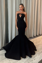 Fitted strapless mermaid cut sable crew long dress