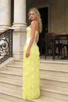 Strapless Sequin-Panel Chiffon High-Slit Dress