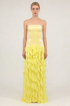 Strapless Sequin-Panel Chiffon High-Slit Dress