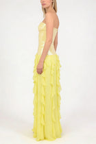Strapless Sequin-Panel Chiffon High-Slit Dress