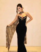 Strapless Leopard Velvet Gown