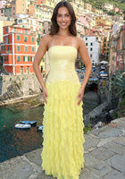Strapless Sequin-Panel Chiffon High-Slit Dress