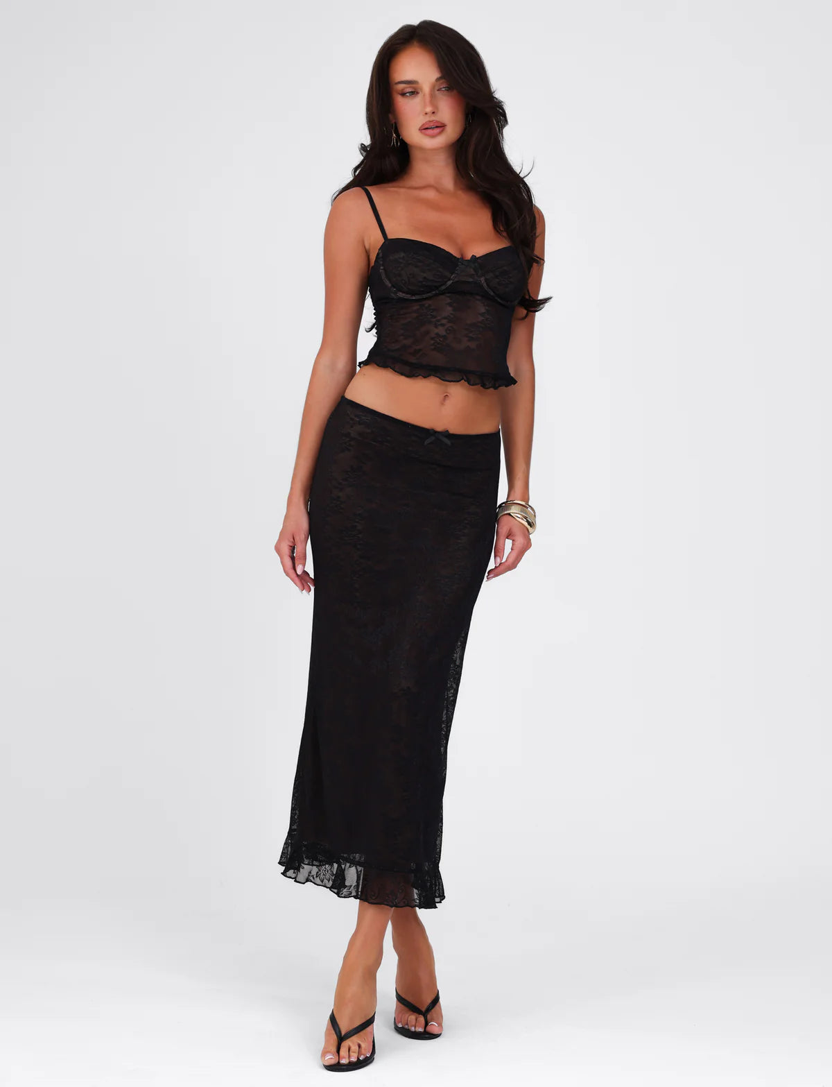 Spaghetti Strap Corset Lace Top and Skirt Set