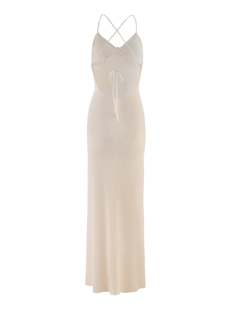 Spaghetti Strap Knit Vacation Dress with 3D Floral Bust Detail